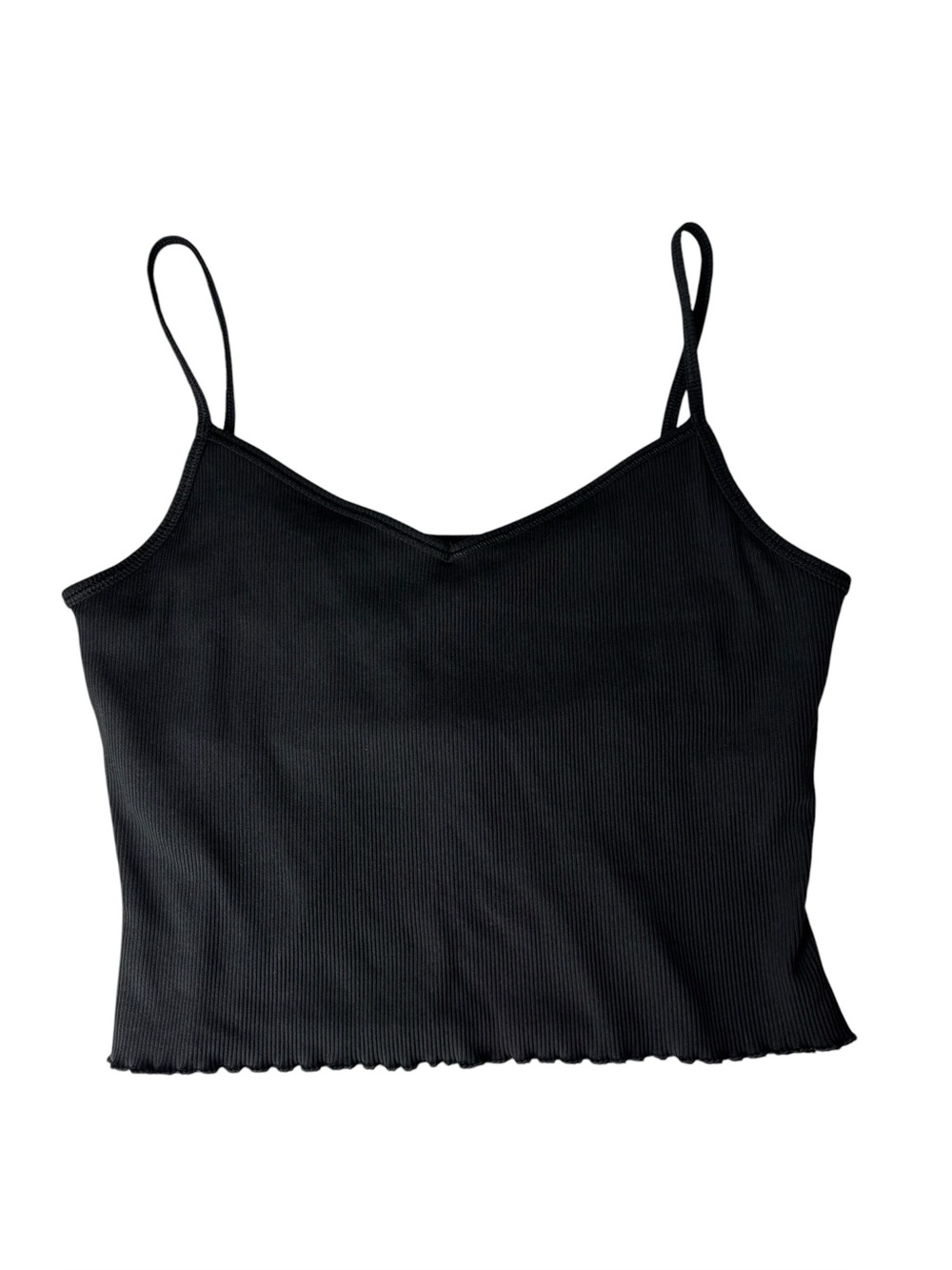 Gap GapFit Black Ribbed Spaghetti Strap Crop Tank Top built in bra size medium